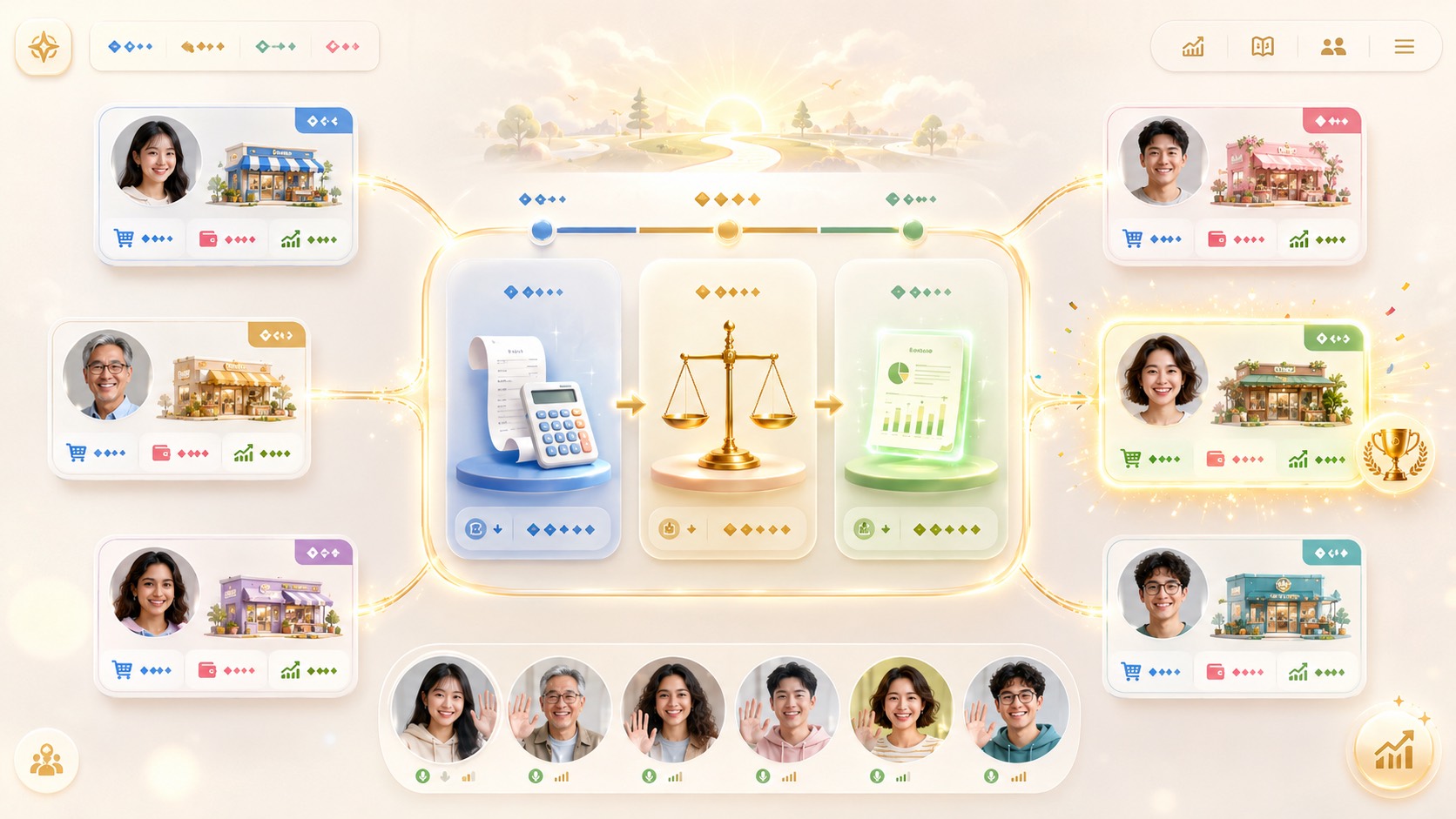 6社の経営と決算が見えるSUNIVA マネージャーゲームのオリジナル画面イメージ