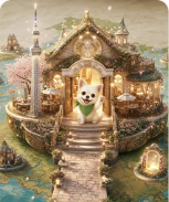 小さな犬と、光に包まれたキャラポータル