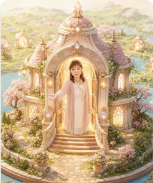 花々に囲まれた、淡いピンクのキャラポータル