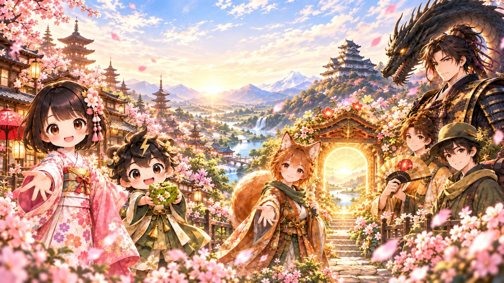 SUNIVA WORLDの物語を描いた、光と花に包まれた街